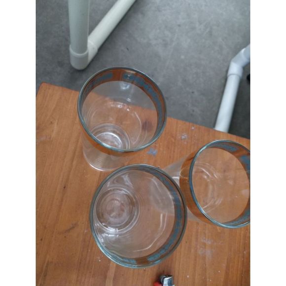 Culver vintage 60s set of 3 gold rimmed and teal drinking glasses - Picture 3 of 4